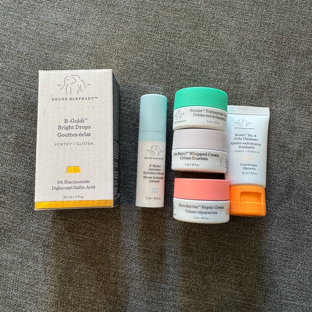 Drunk Elephant b-goldi bright drops and skincare minis